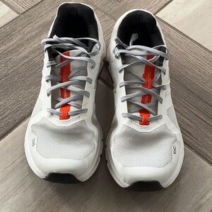On Running White and Orange Athletic Shoes with Breathable Mesh